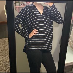 Ann Taylor Black Striped Long Sleeve Top